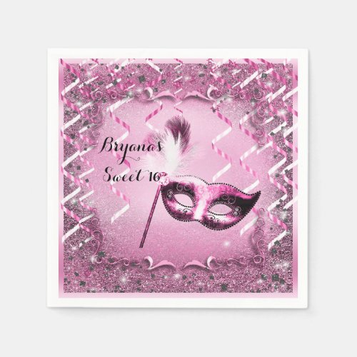 Pink Masquerade Mask Elegant Ball Party Paper Napkins