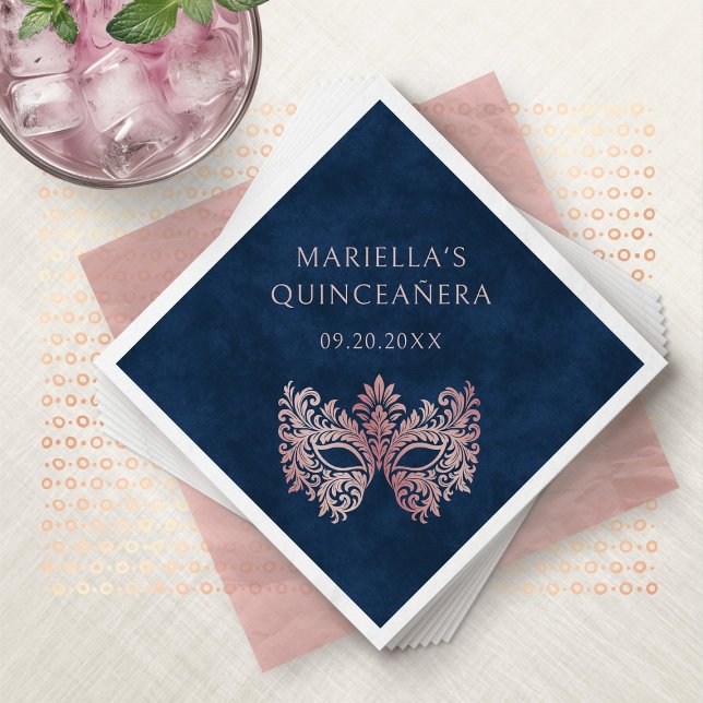 Pink Masquerade Mask Elegant Quinceanera Napkins (Creator Uploaded)