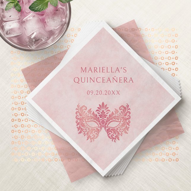 Pink Masquerade Mask Elegant Quinceanera Napkins (Creator Uploaded)