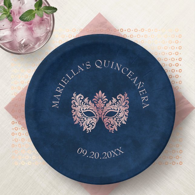 Pink Masquerade Mask Elegant Quinceanera Paper Plates (Creator Uploaded)