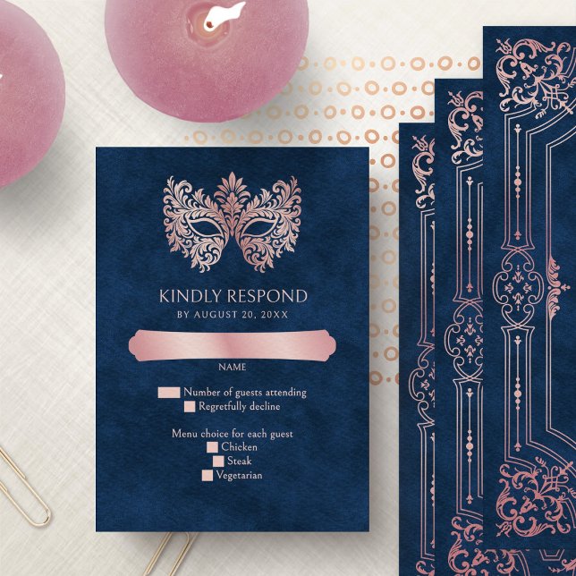 Pink Masquerade Mask Elegant Quinceanera RSVP Card (Creator Uploaded)