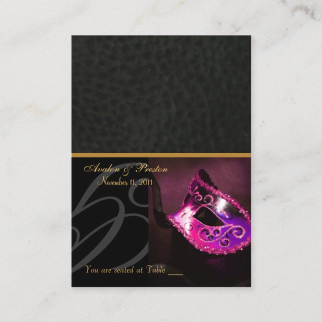 Pink Masquerade Mask Placecard Business Card (Front)