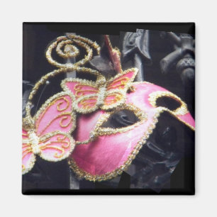 Pink Masquerade Mask Square Magnet