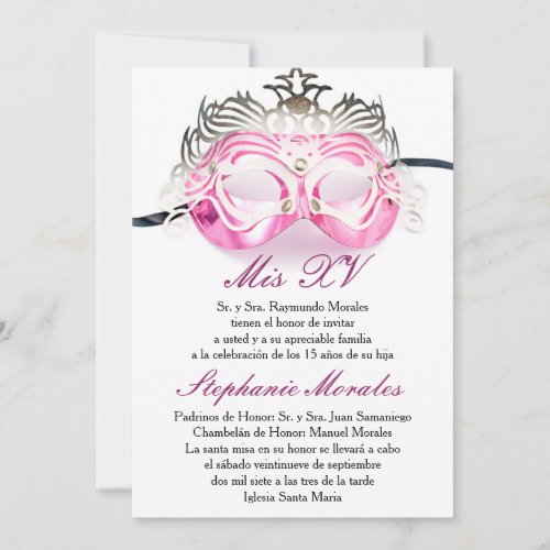 Pink Masquerade Quinceanera Birthday Invitation