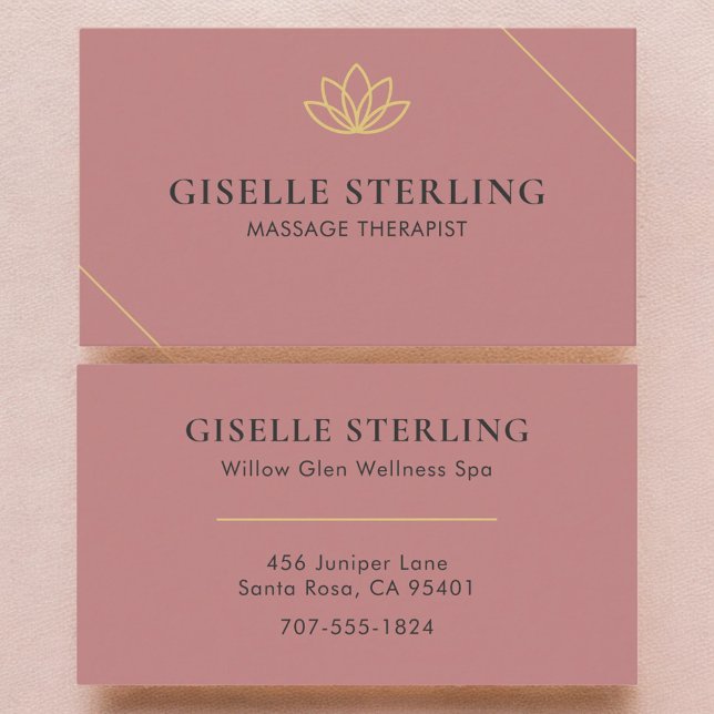 Pink Massage Therapist Minimalist Lotus Business Card (Creator Uploaded)
