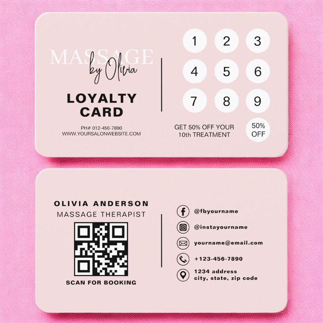 Pink Massage Therapy Loyalty Card with QR Code (Creator Uploaded)