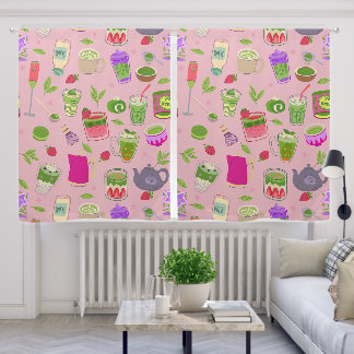 pink matcha tea strawberry smoothie blackout curtains