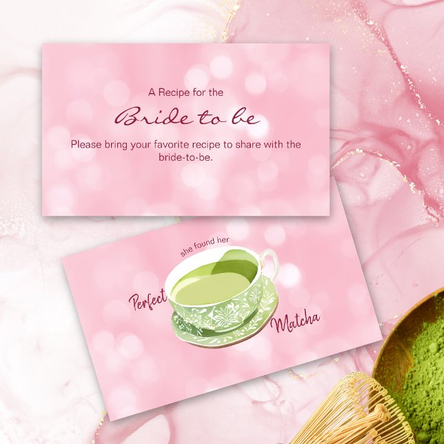 Pink Matcha Watercolor Bridal Shower Recipe Enclosure Card (Creator Uploaded)