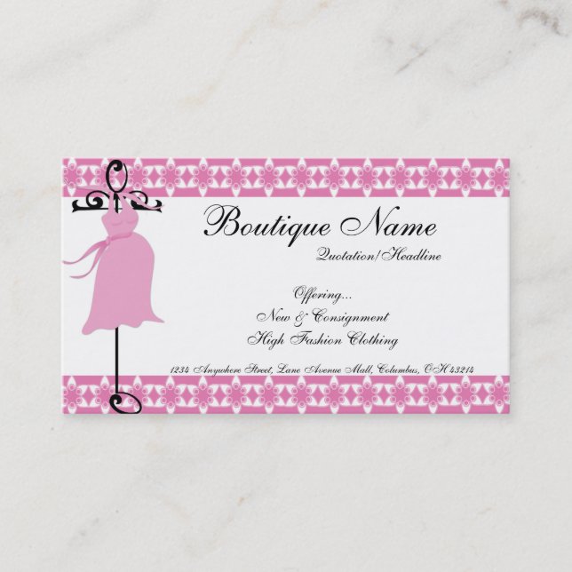 Pink Maternity Dress Boutique Business Cards (Front)