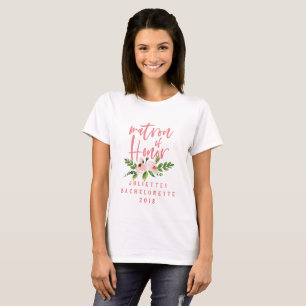 Pink matron of honor floral watercolor t-shirt