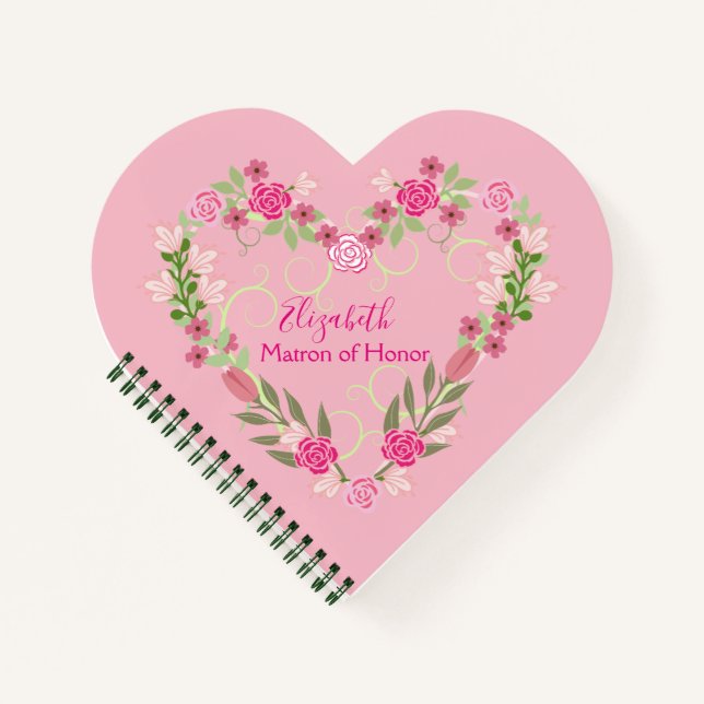 Pink Matron of Honor Floral Wedding Notebook (Front)