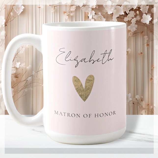 Pink Matron of Honor Gold Heart Modern Script  Coffee Mug (Creator Uploaded)