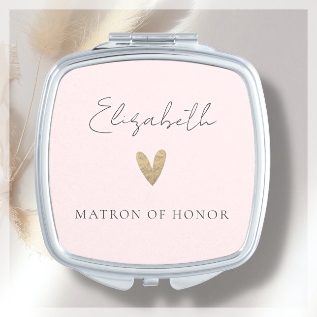 Pink Matron of Honor Gold Heart Modern Script  Compact Mirror (Creator Uploaded)