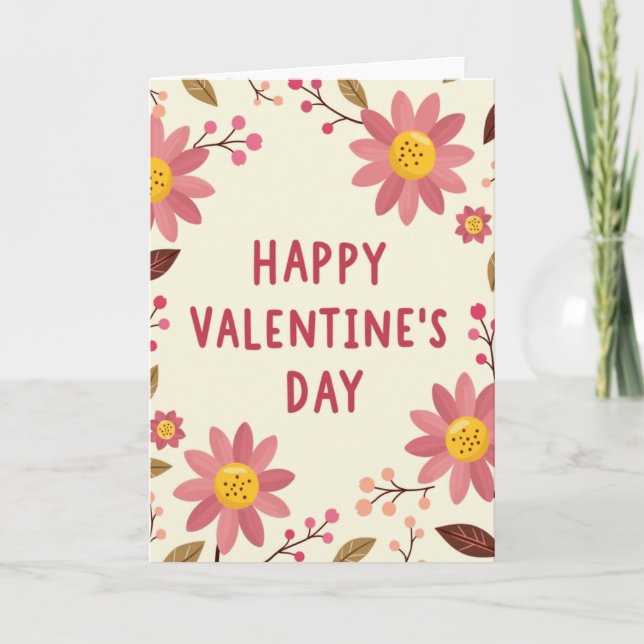 Pink Matte Floral Valentines Card (Front)