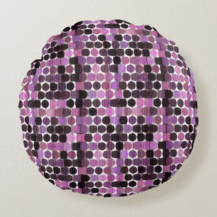 Pink, Mauve and black rose geometric Round Pillow