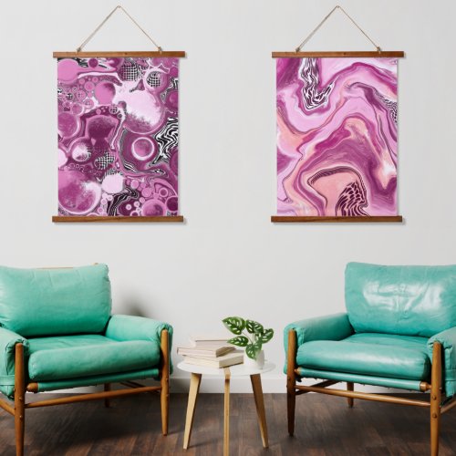 Pink Mauve and Magenta Marble Fluid Art Hanging Tapestry