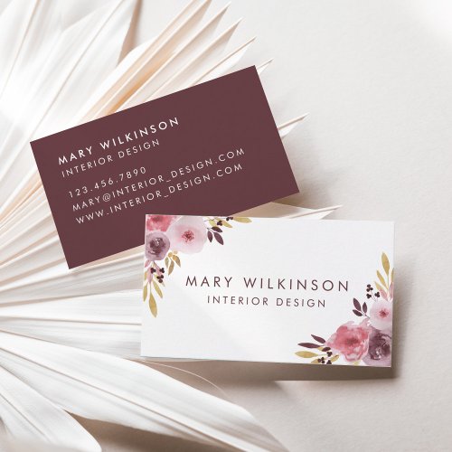 Pink Mauve and Purple Watercolor Flower  Leaves Business Card