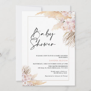 Pink Mauve Boho Pampas Grass Frame Baby Shower Invitation