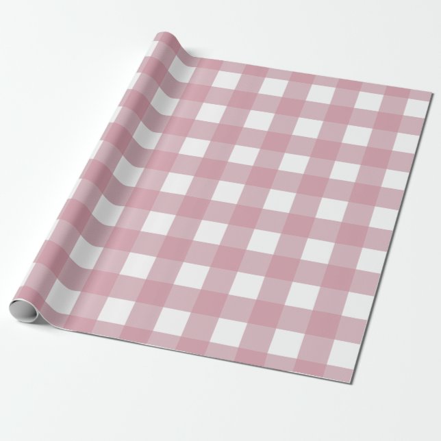 Pink Mauve Buffalo Plaid Wrapping Paper (Unrolled)