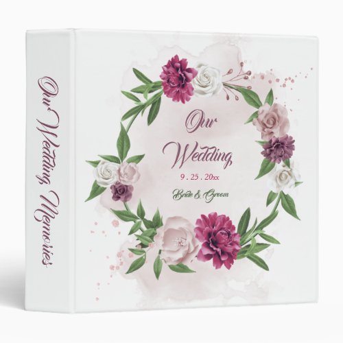 pink mauve burgundy floral wreath photo album  3 ring binder