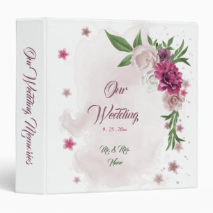 pink mauve burgundy flowers greenery album 3 ring binder