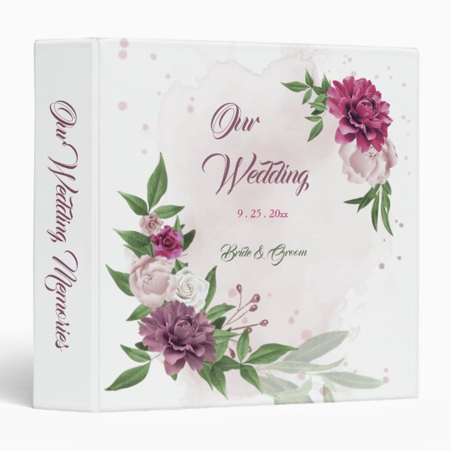 pink mauve burgundy flowers greenery album 3 ring binder (Front/Spine)