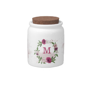 Pink mauve burgundy greenery wedding candy jar