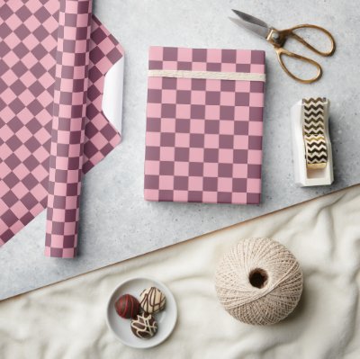 Pink Mauve Checkerboard Checkered Girly Retro Y2K Wrapping Paper