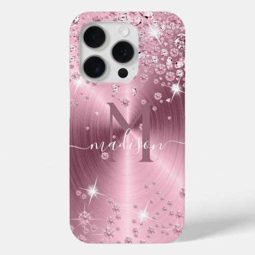 Pink Mauve Diamonds _ Personalized iPhone 15 Pro Case