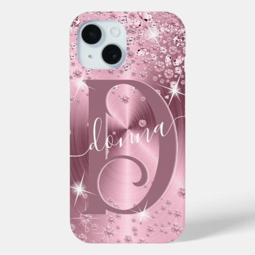 Pink Mauve Diamonds _ Personalized  iPhone 15 Case