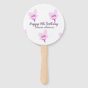 Pink mauve floral 15th birthday quinceanera name d hand fan