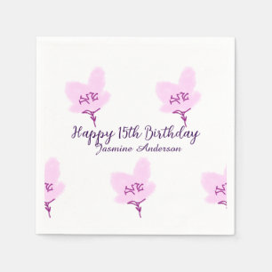 Pink mauve floral 15th birthday quinceanera name d napkins