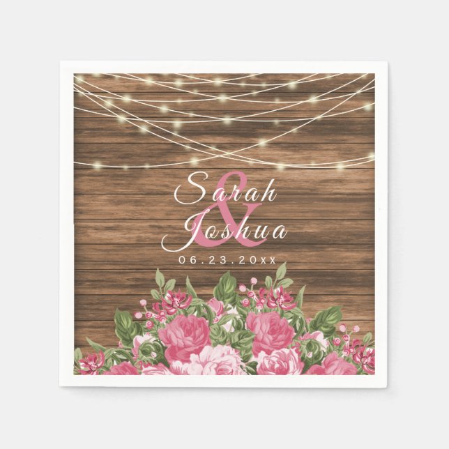 Pink Mauve Floral on Wood Background Napkins (Front)