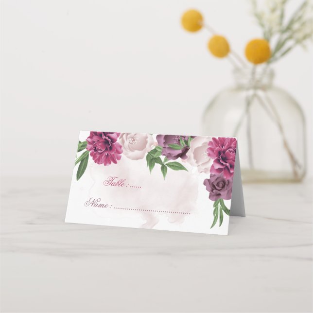 pink mauve floral place card (Front)