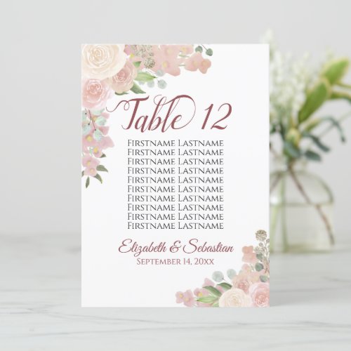 Pink Mauve Floral Wedding Table Number Names Large