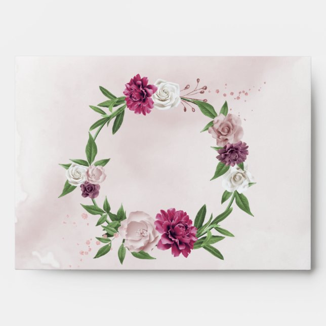pink mauve floral wreath envelope (Front)