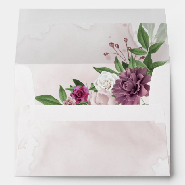 pink mauve flowers green leaves envelope (Back (Bottom))