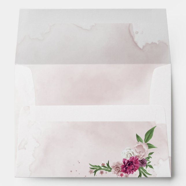 pink mauve flowers green leaves envelope (Back (Bottom))