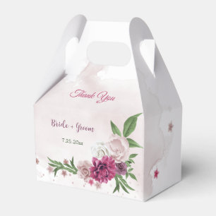 pink mauve flowers greenery favor boxes