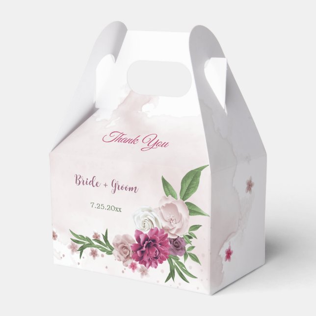 pink mauve flowers greenery favor boxes (Front Side)