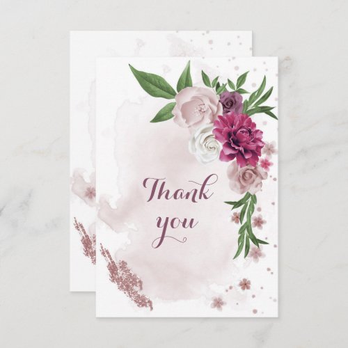 pink mauve flowers greenery  thank you card