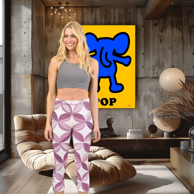 Pink & Mauve Geometric Floral | Modern Retro Capri Leggings (Creator Uploaded)