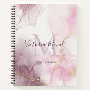 Pink Mauve Gold Vein Marble Script Notebook