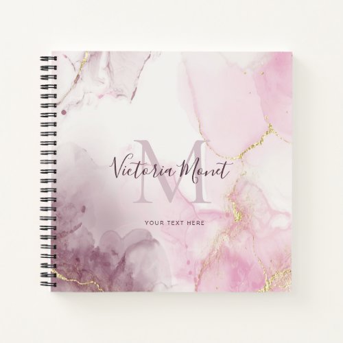 Pink Mauve Gold Vein Marble Script Notebook
