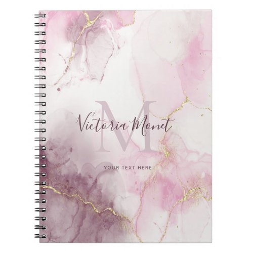 Pink Mauve Gold Vein Marble Script  Photo Notebook