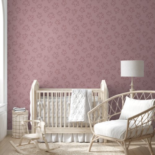 Pink Mauve Hand Drawn Floral Pattern Wallpaper