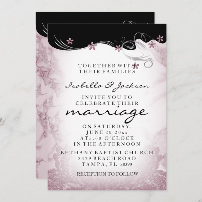Pink Mauve Marble Wedding Invitation Template (Front/Back)