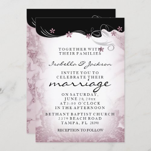 Pink Mauve Marble Wedding Invitation Template