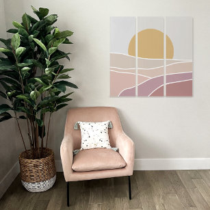 Pink & Mauve Minimalist Sunset Wall Art Canvas Set