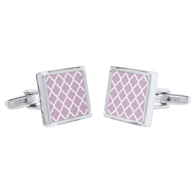 Pink Mauve Mist Moroccan Tile Trellis Cufflinks (Angled)
